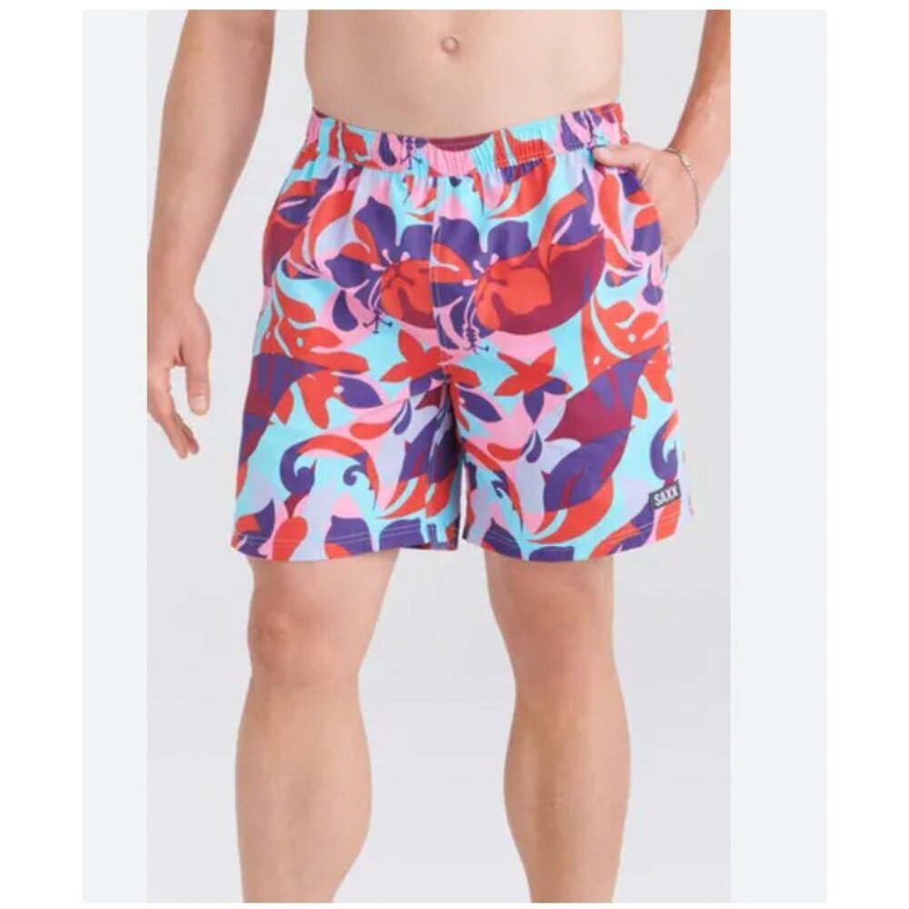 SAXX Go Coastal 2N1 Swim Shorts Mens Medium Multicolor Tropical Floral Lined